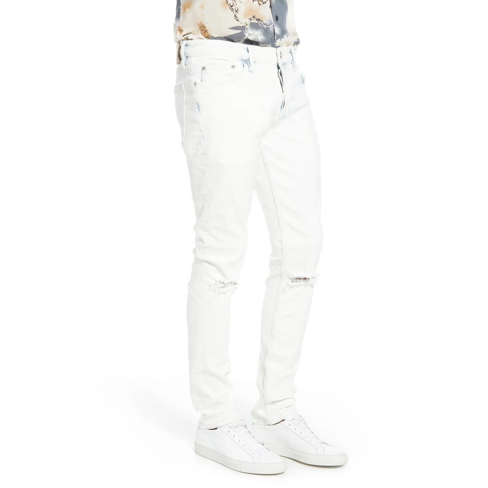 AllSaints Rex Damaged Skinny Jeans Men 33 Bleached Indigo Blue Distressed Ripped